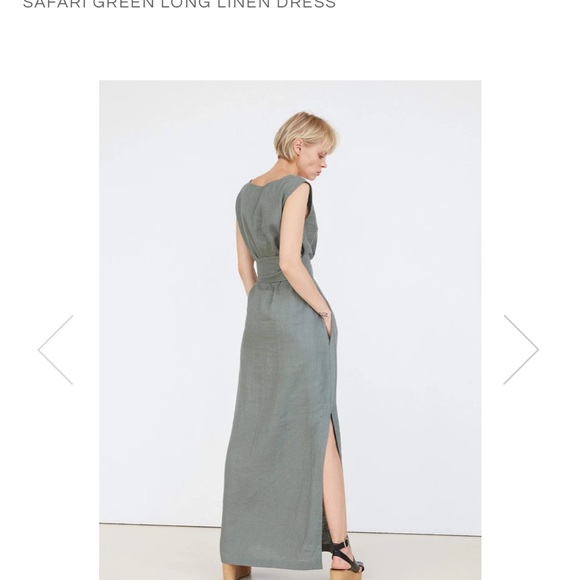 Safari Green Sand Snow Linen Dress with Tie, size L - Picture 3 of 3